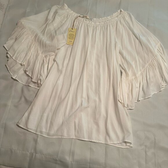 Elan White O/S Boho Off The Shoulders Shirt. Long Flowy Sleeves - Picture 1 of 4